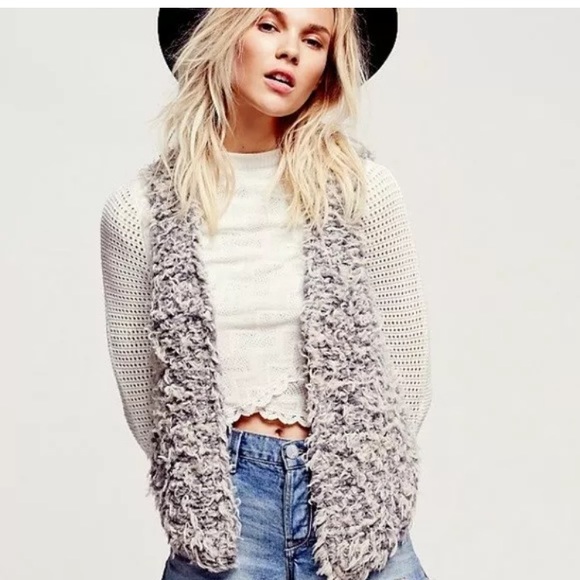 Free People Jackets & Blazers - Free People Gray Ivory Fur Away Fuzzy Vest XS